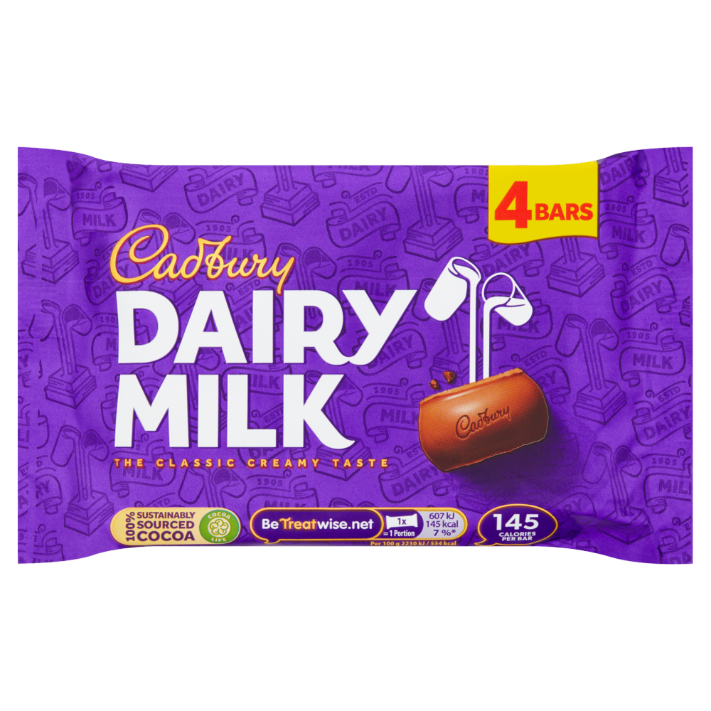 Cadbury Dairy Milk Chocolate Bar 4 Pack Multipack 108.8g (4 x 27.2g)