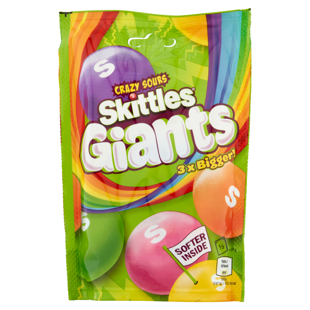 Skittles Giants Vegan Chewy Sour Sweets Fruit Flavoured Pouch Bag 132g
