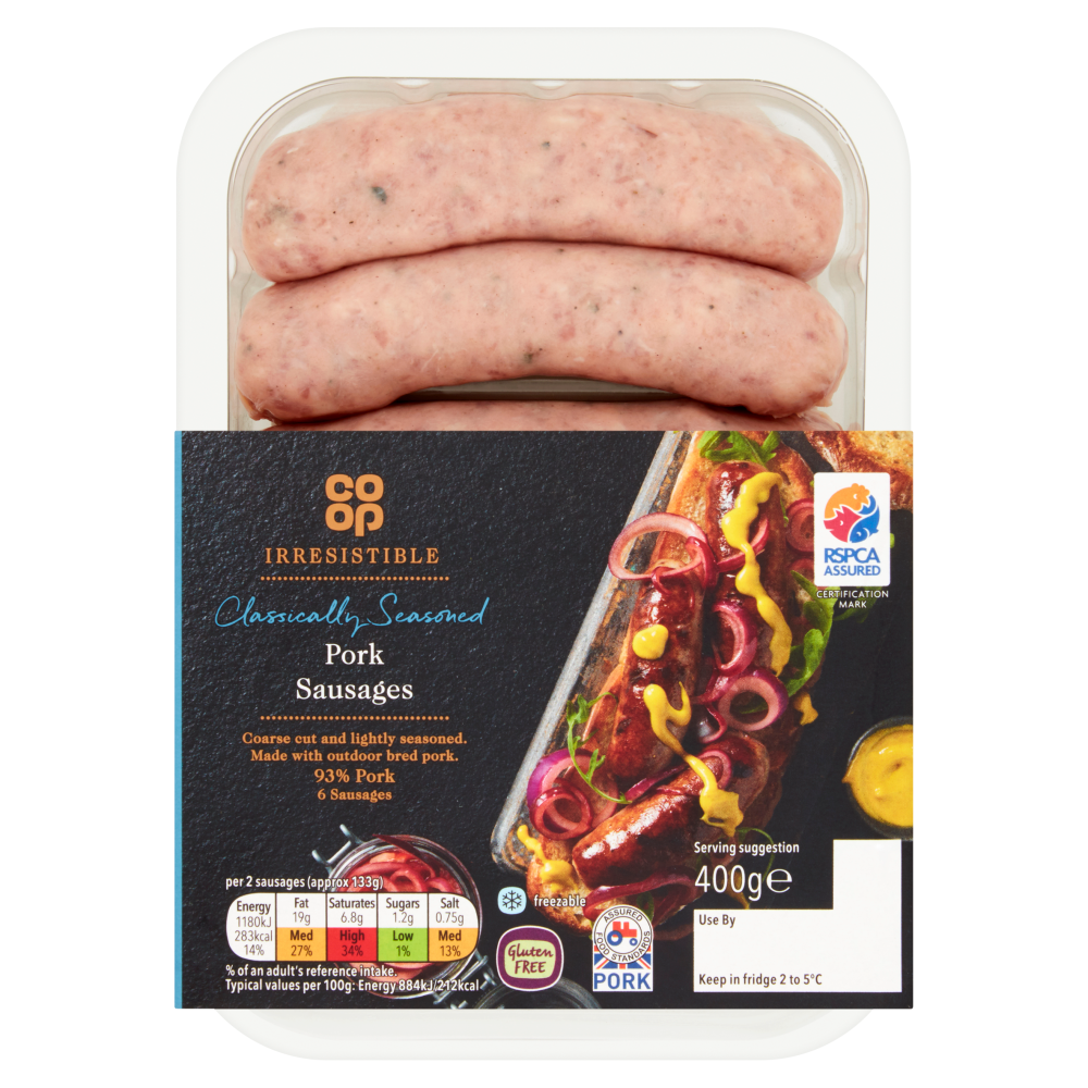 Co-op Irresistible 6 Pork Sausages 400g