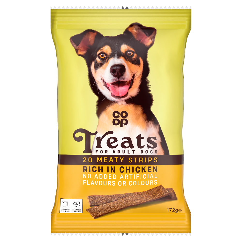 Co-op 20 Meaty Strips Rich in Chicken Treats for Adult Dogs 172g