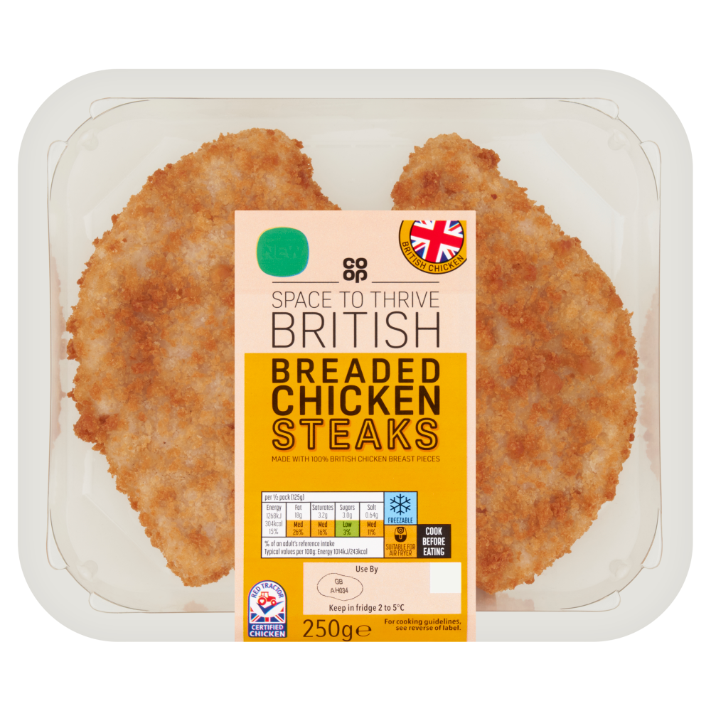 Co-op Space to Thrive British Breaded Chicken Steaks 250g