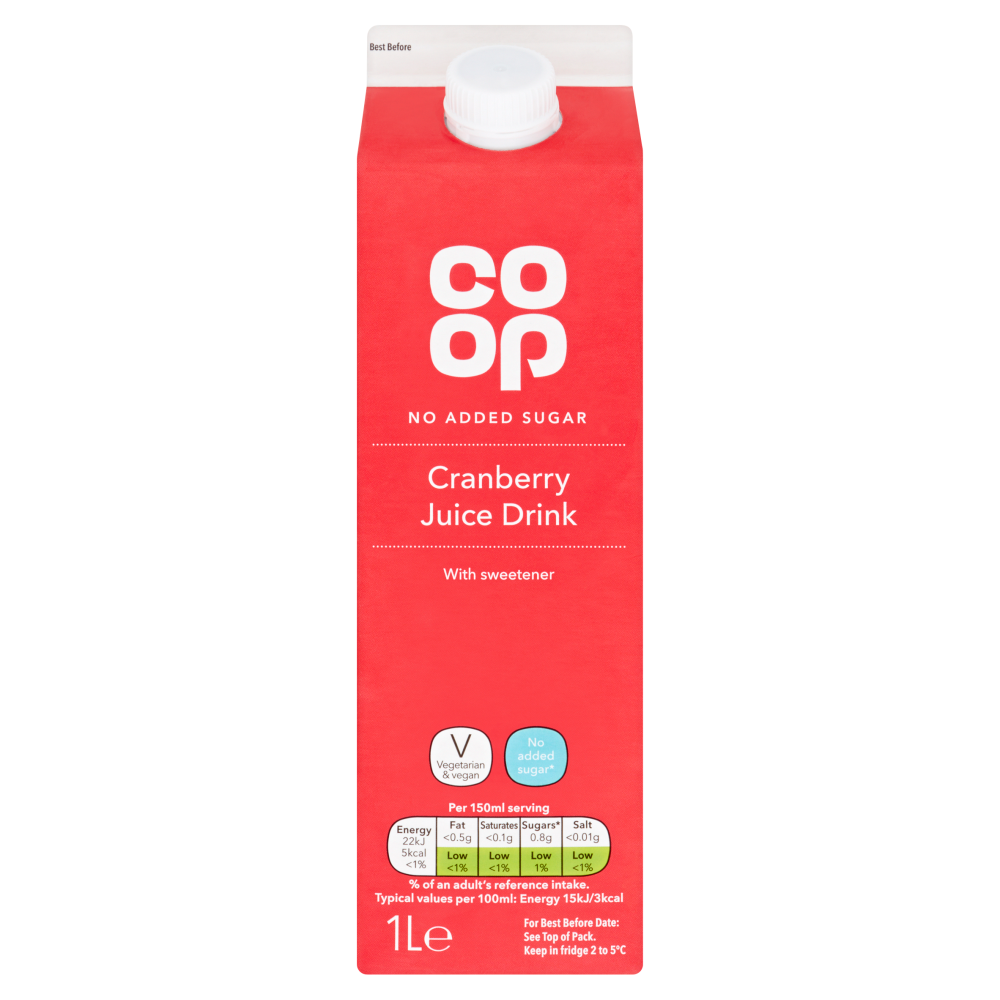 Co-op No Added Sugar Cranberry Juice Drink 1L