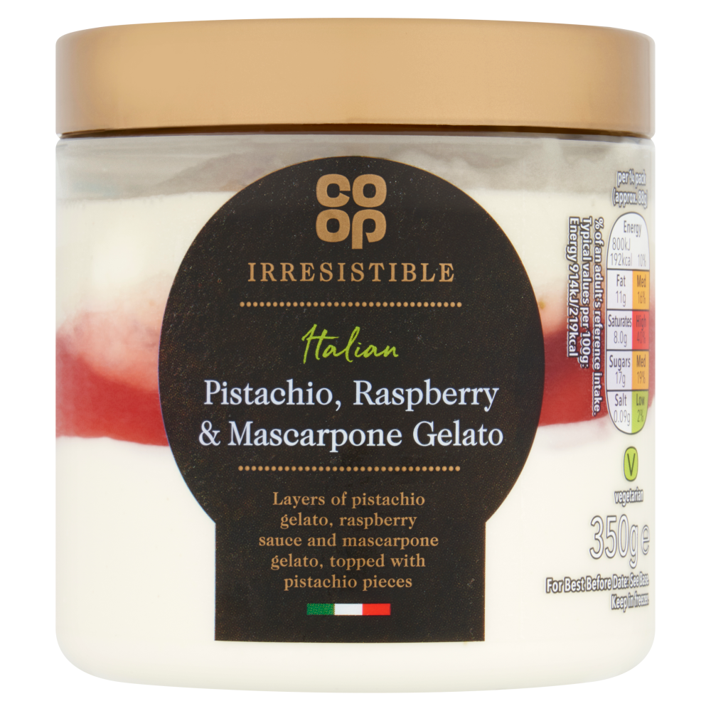Co-op Irresistible Italian Pistachio, Raspberry & Mascarpone Gelato 350g