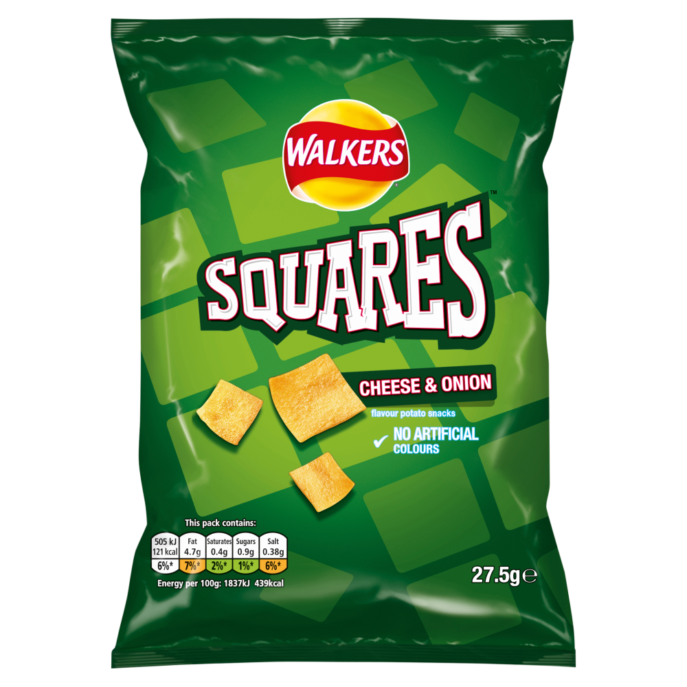 Walkers Squares Cheese & Onion Snacks Crisps 27.5g