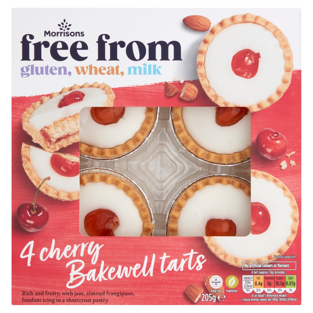 Morrisons Free From 4 Cherry Bakewell Tarts 205g