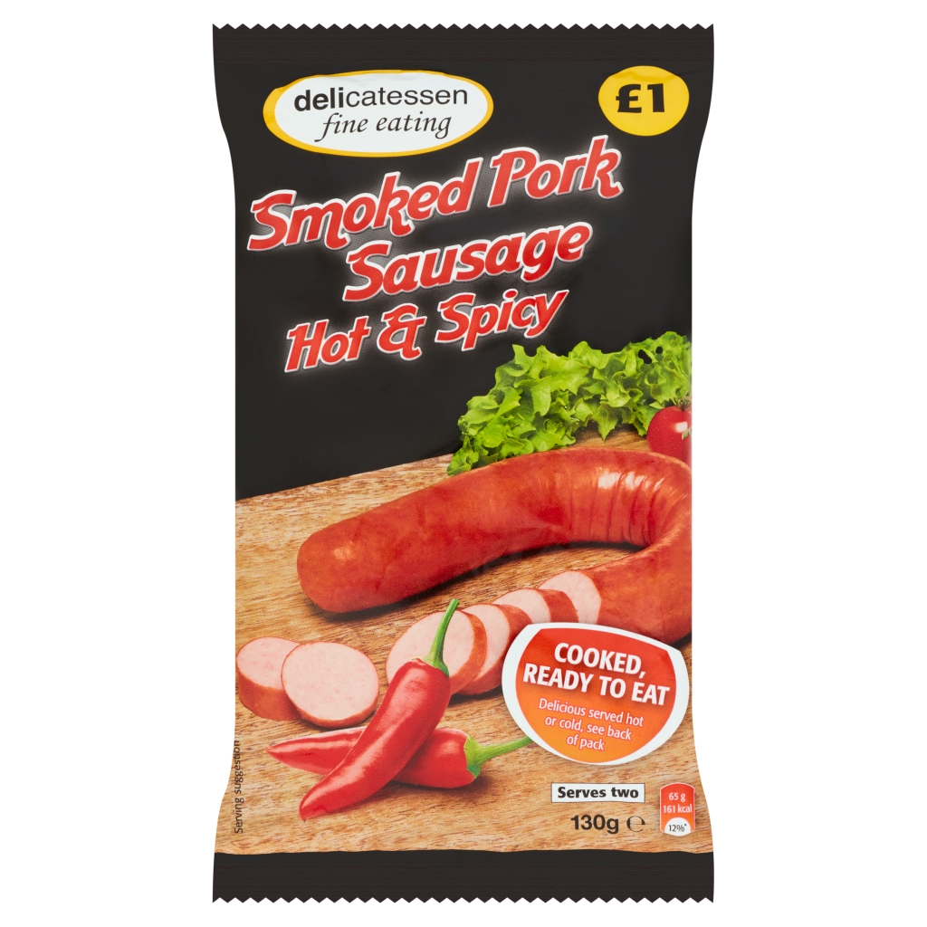 Delicatessen Fine Eating Smoked Pork Sausage Hot & Spicy 130g