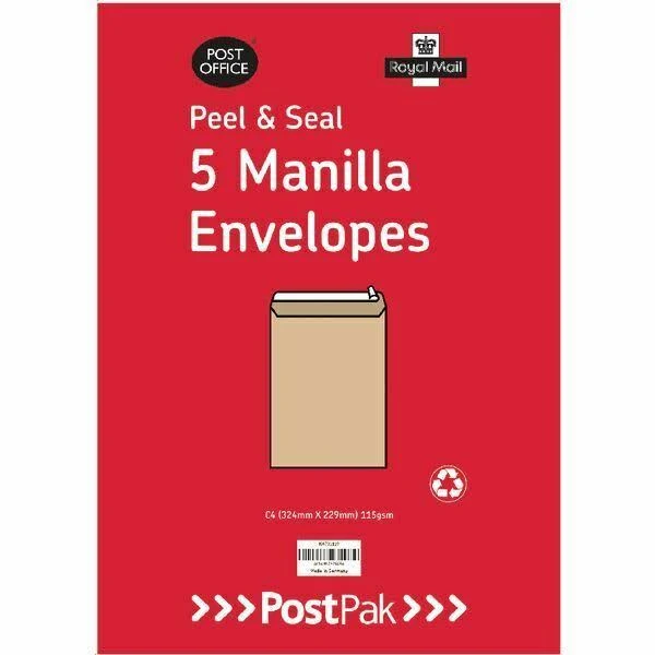 Envelopes C5 Peel & Seal Manilla 115gsm (Pack of 5)
