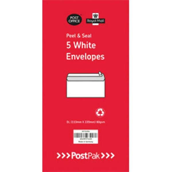 Envelopes DL Peel & Seal White 80gsm (Pack of 5)