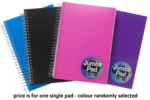 Jumbo A5 Spiral 200 Sheets Feint Notebook Assorted Colour Covers from Pink, Blue or Black