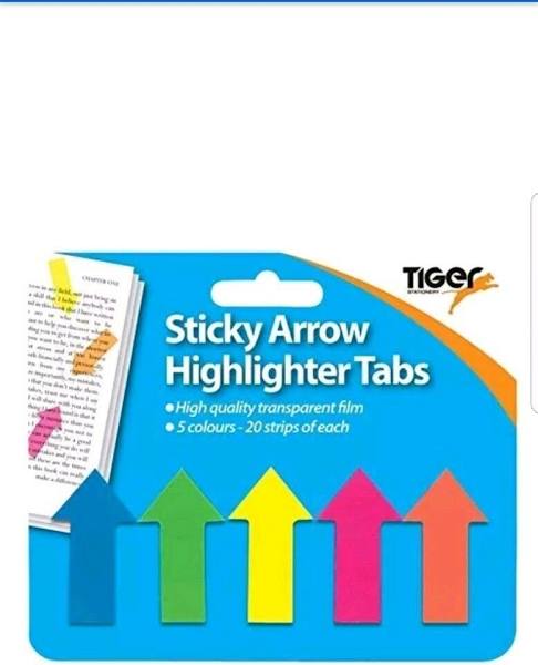 Tiger Adhesive Sticky Arrow Highlighter tabs/flags for revision/research