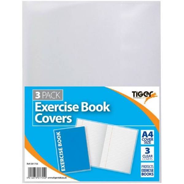 Tiger Pack of 3 A4 Exercise Book Covers (Clear)