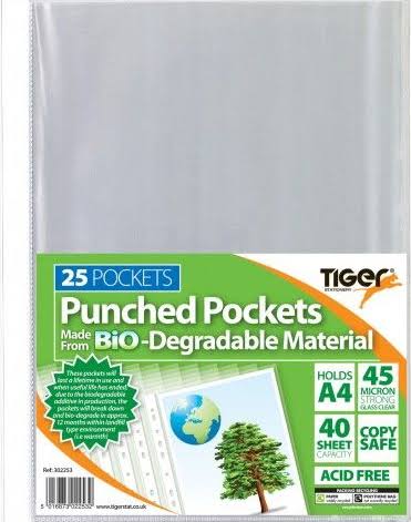 Tiger A4 Bio-degradable Punched Pockets - Pack of 25 302253