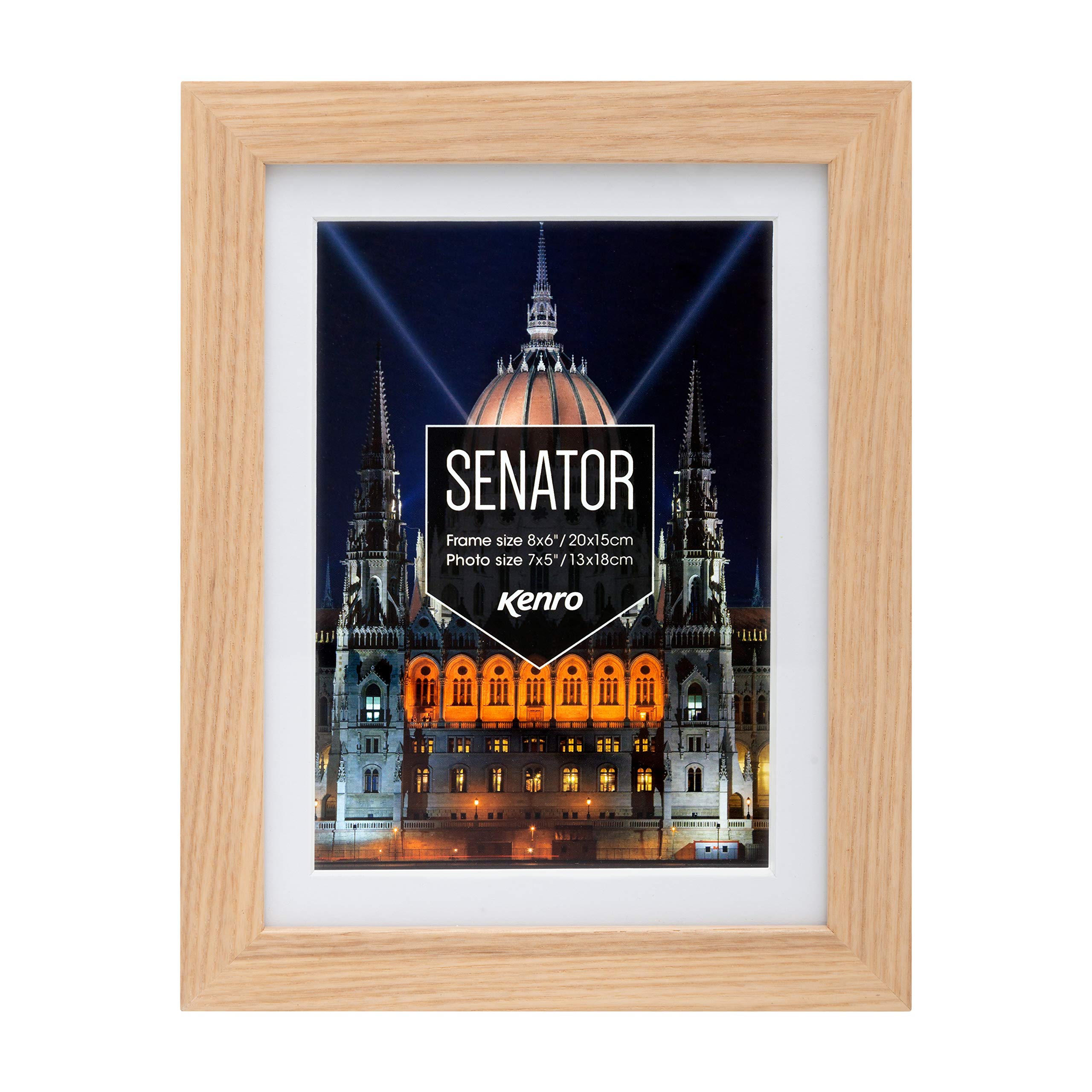 Kenro Senator Oak Wood Photo Frame 8x6 inch / 15x20cm with White Mat for Photo 7x5 Inch / 13x18cm – SNF1318K
