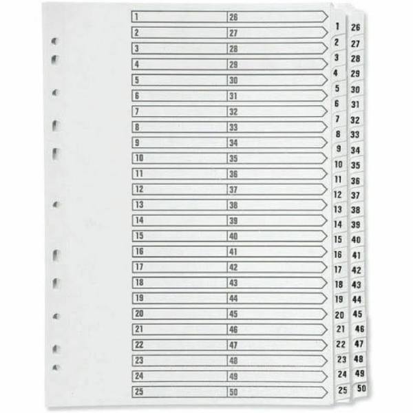 Multi-Punched 1-50 Reinforced White Board A4 Index