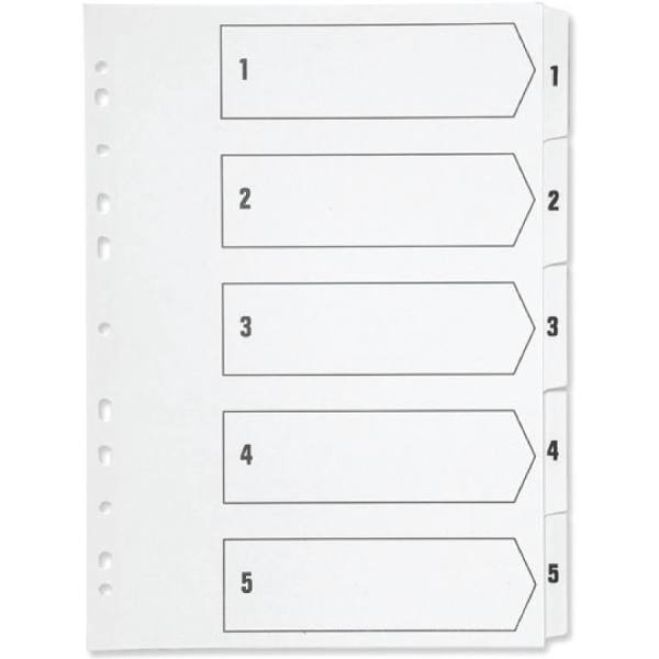 Divider - 5 parts - pre-printed: 1-5 - tabbed - white