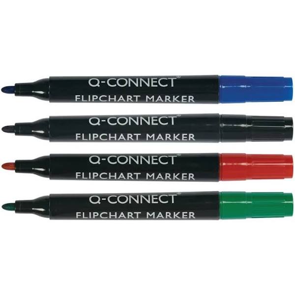 Flipchart Marker Pen Bullet Tip Assorted (Pack of 4) product may vary from photo but will contain 4 pens in black, blue, green and red