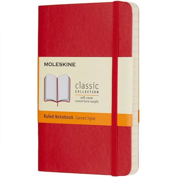 Moleskine Classic Ruled Paper Notebook - Soft Cover and Elastic Closure Journal - Color Scarlet Red - Pocket 9 x 14cm A6 - 192 Pages