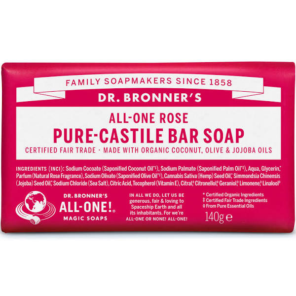 Dr Bronner's Rose Pure Castile Soap Bar - 140g