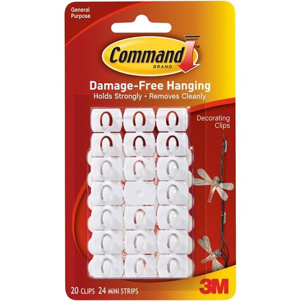 Command Decorating Clips, White, 20 Clips, 24 Strips/Pack