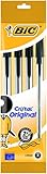 BIC® Cristal Medium Ballpoint Stick Pen, Medium Tip, Translucent Barrel with Grip, Black Ink pkd4