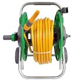 Hozelock 60m Assembled Hose Cart With 50m Garden Hose Pipe, Wheels & Handle Grey