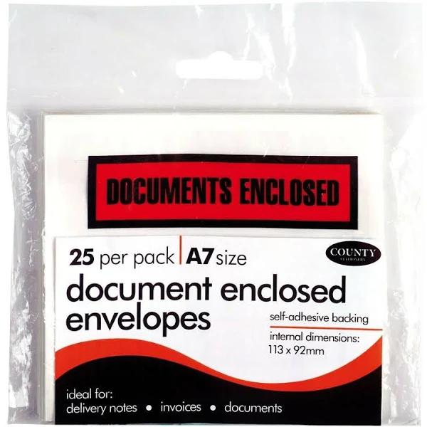 Document Enclosed Envelopes - Pack of 25 - Self Adhesive Backing - A7 Size