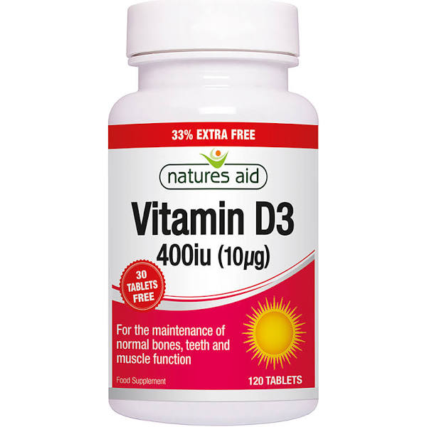 Natures Aid Vitamin D3 400iu (10ug), 120 Tablets - 33% Extra Free