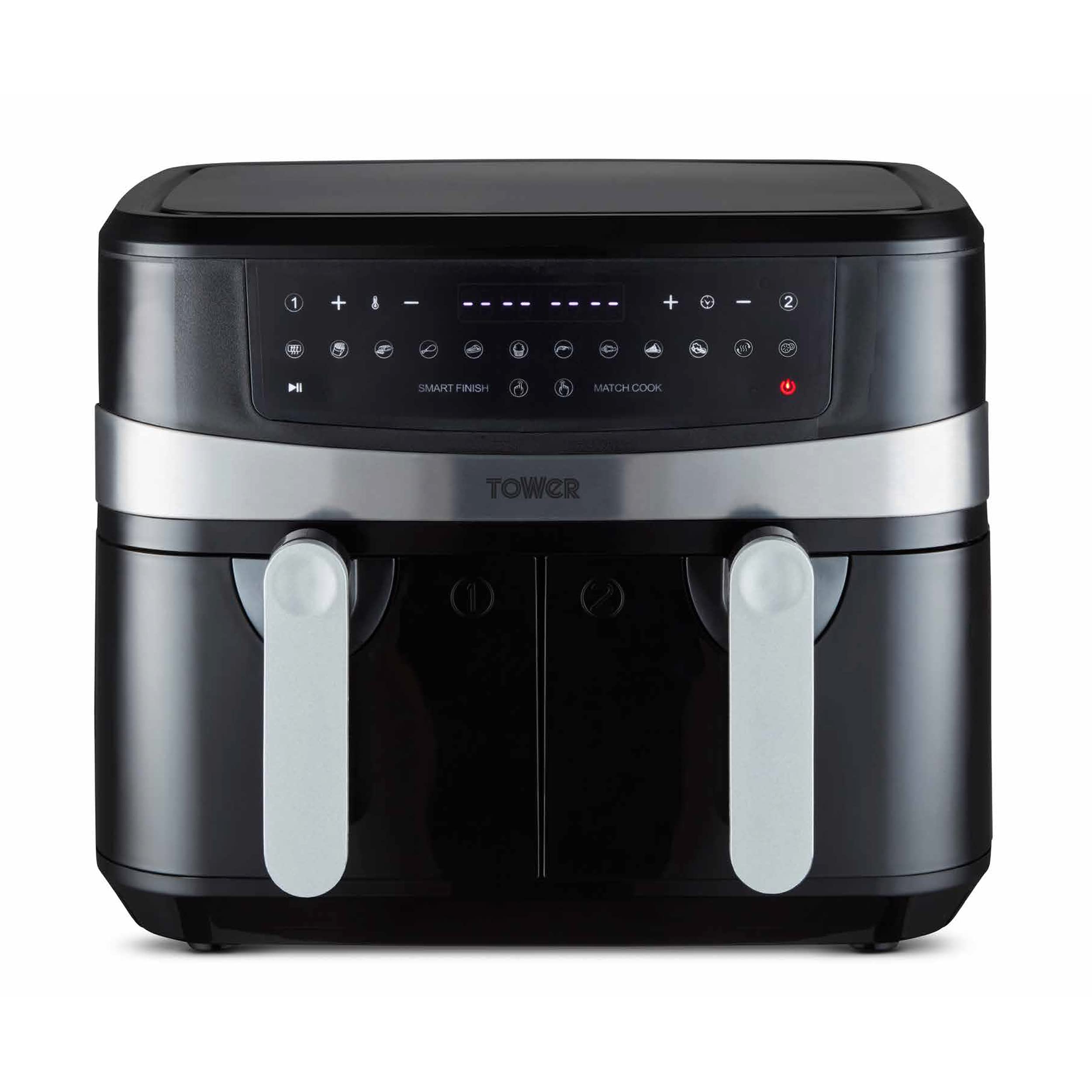 Tower T17088 Vortx 9L Dual Basket Air Fryer with 10 One-Touch Presets, 1800W Power, Black