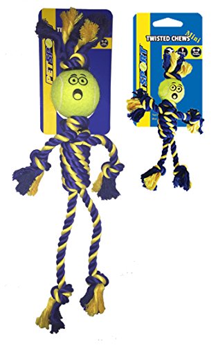 PetSport Twisted Chews Extremely Durable Rope Tug Dog Toys Great for Heavy Chewers and Teething Puppies (Mini Braided Rope Rasta Man w/1.5 Tennis Ball)