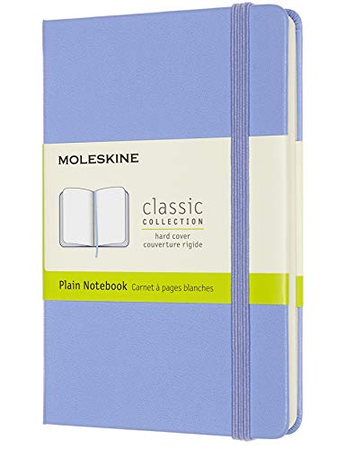 Moleskine - Classic Notebook, Plain Notebook, Hard Cover and Elastic Closure, Size Pocket 9 x 14 cm, Colour Hydrangea Blue, 192 Pages